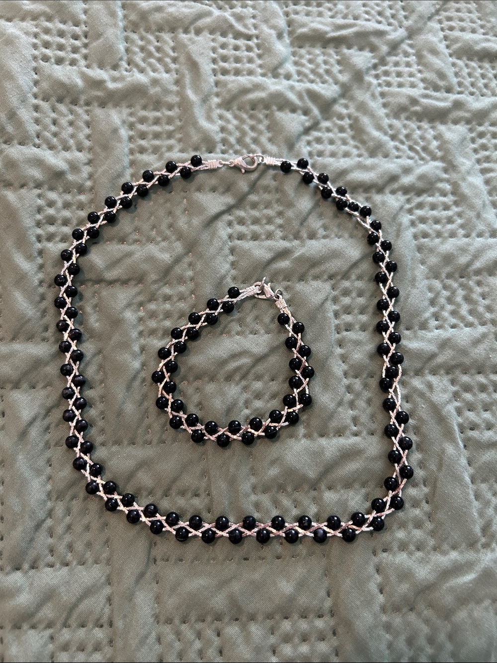 Elegant Black Bead Necklace and Bracelet Set